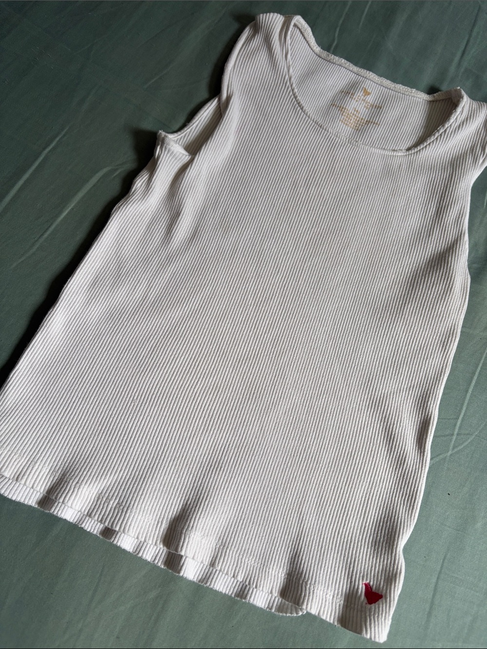 Pink Chicken White Ribbed Tank with Tiny Red Heart Accent